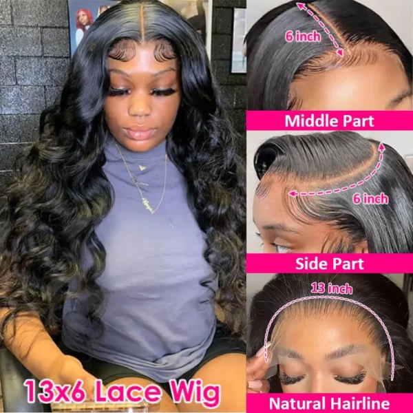 Long Black Hair Wig Body Wave HD Lace Frontal Pre Plucked - Image 2