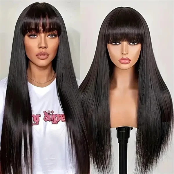Long Wigs With Bangs, Peruvian Remy Hair, 100% Human Hair