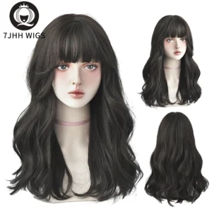 Long Black Hair Wig Wavy Synthetic Fluffy Bangs Natural Daily Wear