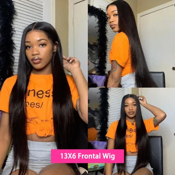 Long Black Hair Wig Glueless HD Lace Pre-Plucked Straight Human Hair - Image 3