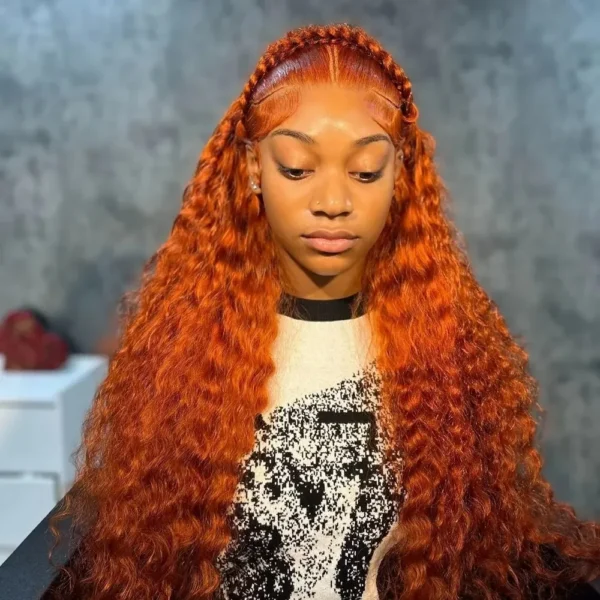 Long Ginger Hair Wig Deep Wave Ginger 30 Inch Lace Front