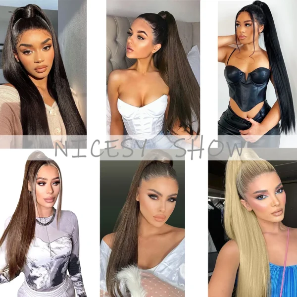 Long Wigs, Synthetic Ponytail Clip-In, Straight Hair For Women - Image 3