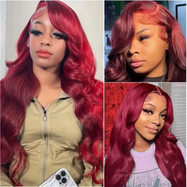 Long Red Hair Wig 99j Burgundy Body Wave 40 Inch - Image 5