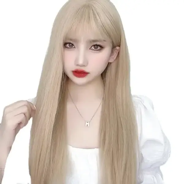 Long White Hair Wig with Air Bangs for Stylish Look - Image 2