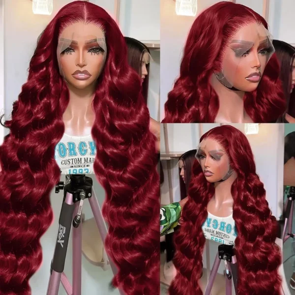 Long Red Hair Wig 99j Burgundy Body Wave 40 Inch - Image 2