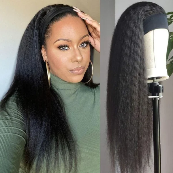 Long Wigs 32 Inch Yaki Straight Human Hair Headband Wig