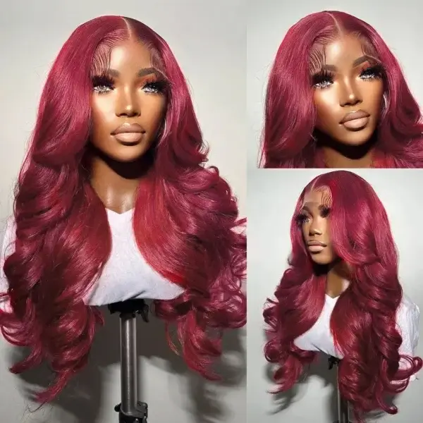 Long Red Hair Wig 200 Density Burgundy Body Wave Lace Front - Image 3