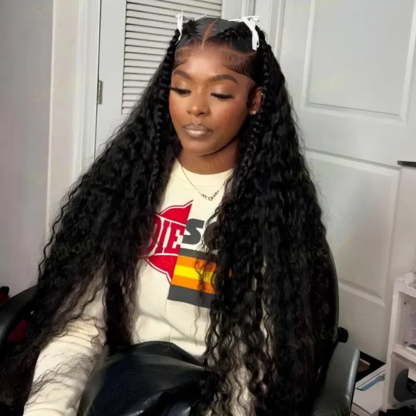 Long Black Hair Wig 30-40 Inch Curly Deep Wave HD Lace Frontal
