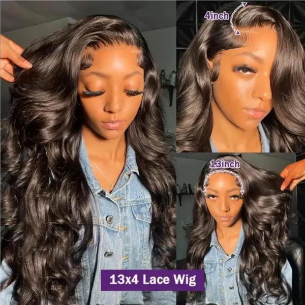 Long Black Hair Wig Body Wave 13x6 HD Lace Frontal Wig - Image 2