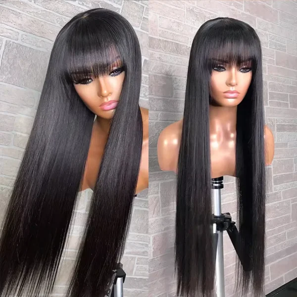 Long Wigs 180 Density Human Hair With Bangs For Women - Image 3