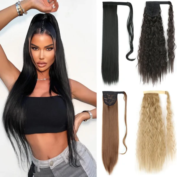 Long Wigs, Synthetic Ponytail Clip-In, Straight Hair For Women