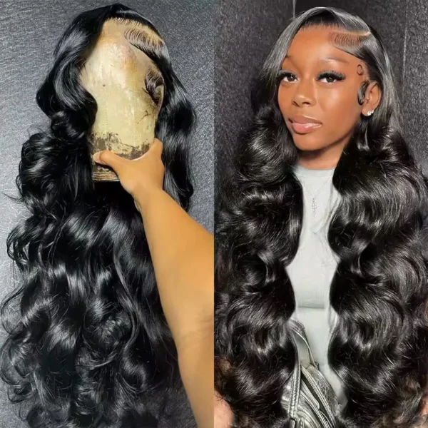 Long Black Hair Wig Body Wave Glueless Transparent Lace Closure 13x4