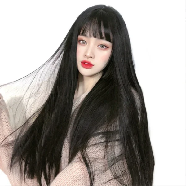 Long Black Hair Wig Straight 70CM Bangs Heat-Resistant Synthetic - Image 5