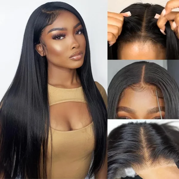 Long Black Hair Wig Glueless HD Lace Pre-Plucked Straight Human Hair - Image 2