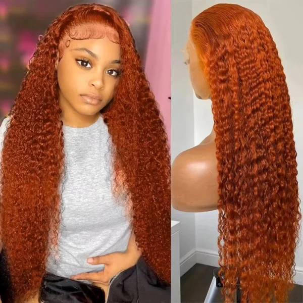 Long Ginger Hair Wig Deep Curly Lace Front Human Hair
