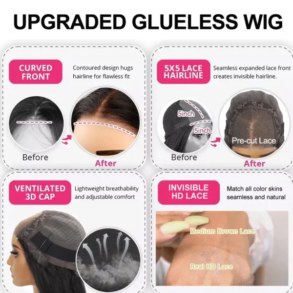 Long Black Hair Wig Kinky Straight HD Lace Front Glueless - Image 3