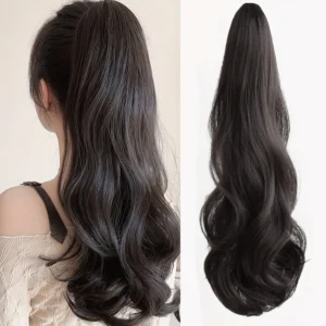 Long Black Hair Wig Synthetic Wave Clip On Ponytail Extension