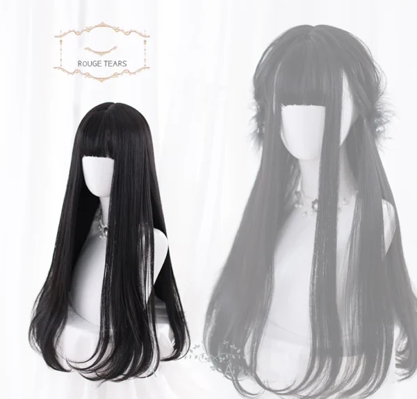 Long Black Hair Wig Straight Synthetic With Bangs Heat Resistant - Image 4