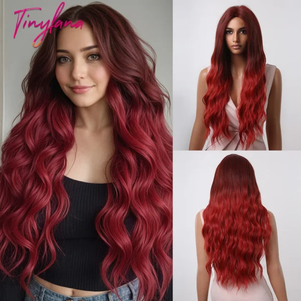 Long Red Hair Wig Curly Ombre Heat Resistant Cosplay Party
