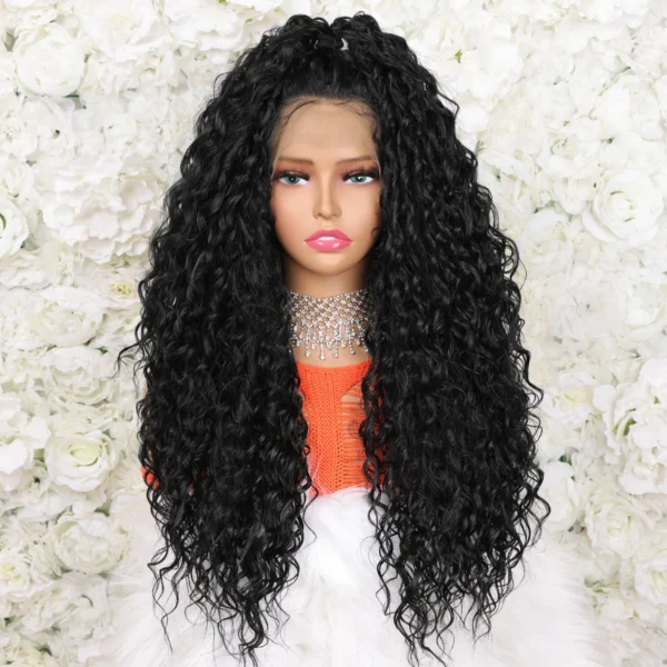 Long Wigs 13*4 Lace Front Afro Curly Synthetic Wig Elegant - Image 3