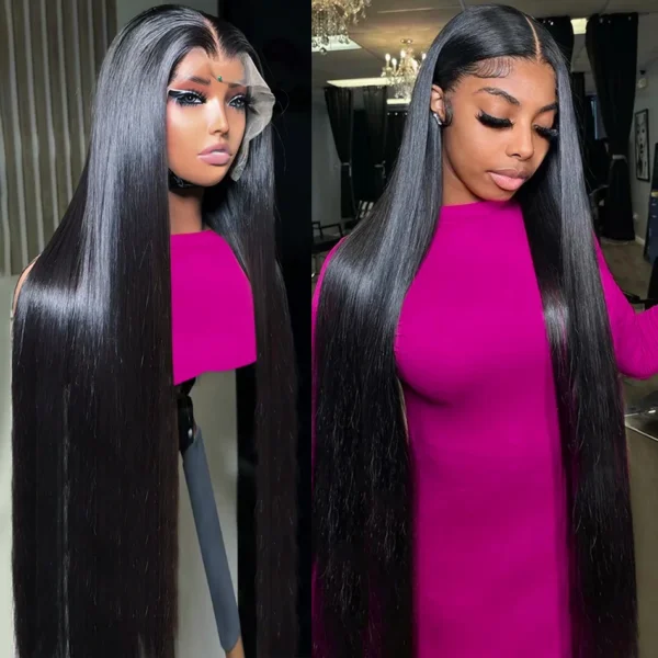 Long Black Hair Wig Straight Lace Front Pre-Plucked 250 Density