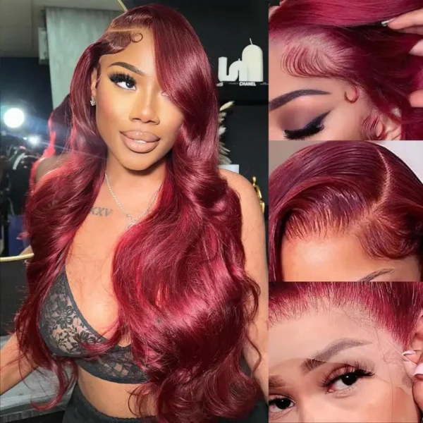 Long Red Hair Wig 99j Burgundy Body Wave 40 Inch - Image 3