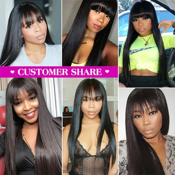 Long Wigs, Peruvian Straight Human Hair Wig With Bangs, Remy - Image 6