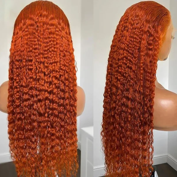 Long Ginger Hair Wig Deep Curly Lace Front Human Hair - Image 2