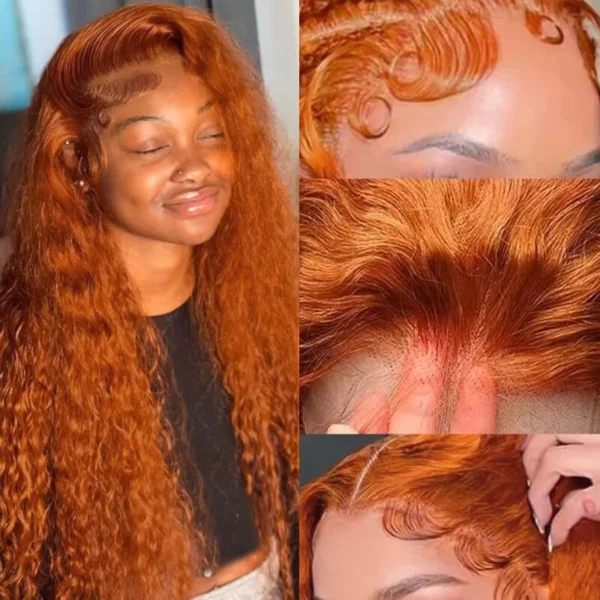 Long Ginger Hair Wig Water Wave Lace Front Human Hair