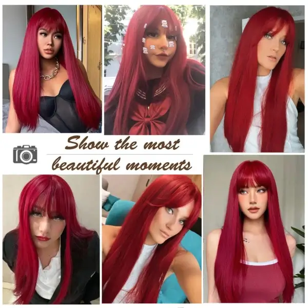 Long Red Hair Wig 30Inch Straight Lace Front Resistant - Image 2