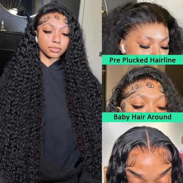 Long Black Hair Wig 30-40 Inch Curly Deep Wave HD Lace Frontal - Image 3