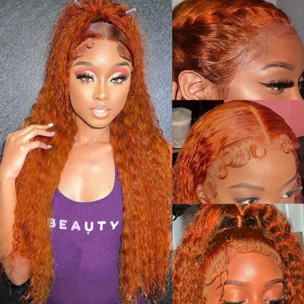 Long Ginger Hair Wig Deep Curly Lace Front Human Hair - Image 4