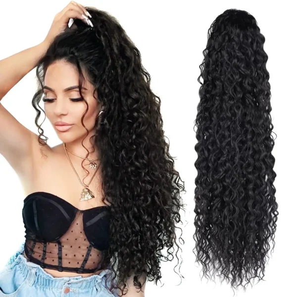 Long Wigs Synthetic Afro Drawstring Ponytail 22 Inch Curly Wave