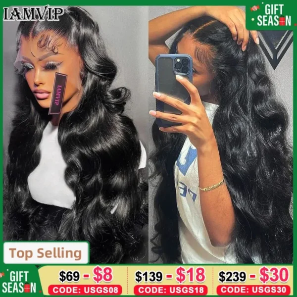 Long Black Hair Wig Body Wave 13x4 HD Lace Front Human Hair Wig