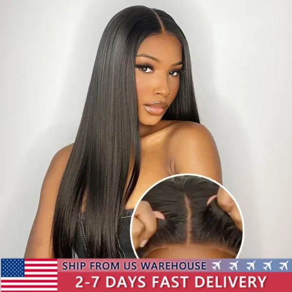 Long Black Hair Wig Glueless HD Lace Pre-Plucked Straight Human Hair