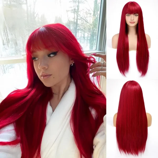 Long Red Hair Wig Synthetic Straight for Cosplay Party