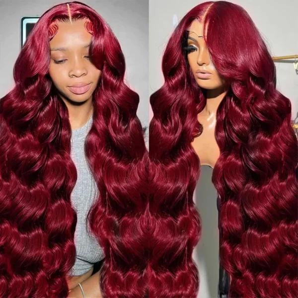 Long Red Hair Wig 99j Burgundy Body Wave 40 Inch