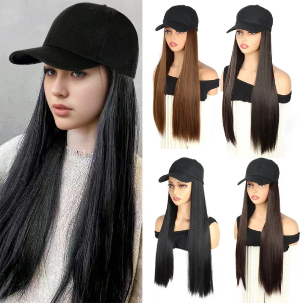 Long Black Hair Wig Synthetic Cap With 26inch Straight Extensions