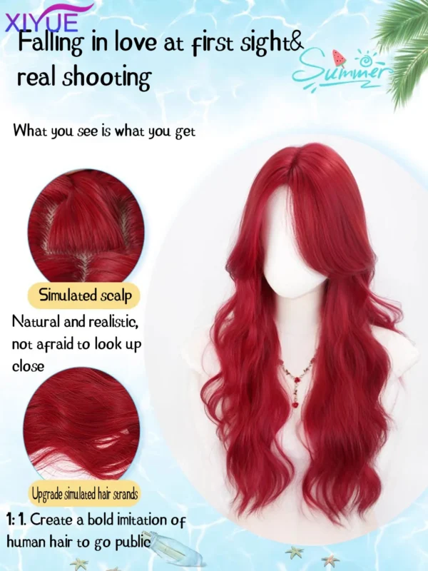 Long Red Hair Wig Xiyue Red Synthetic Body Wavy Natural - Image 2