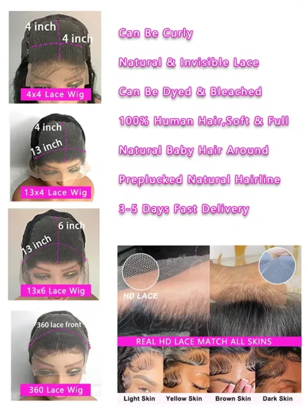 Long Black Hair Wig Straight Lace Front Pre-Plucked 250 Density - Image 2