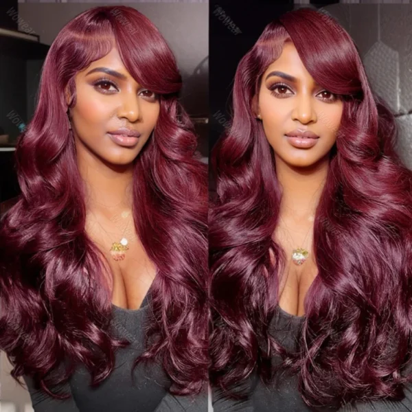 Long Red Hair Wig 200 Density Burgundy Body Wave Lace Front