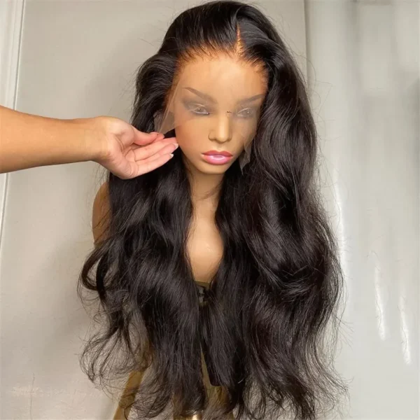 Long Black Hair Wig Body Wave 180% Density Transparent Lace Front HD
