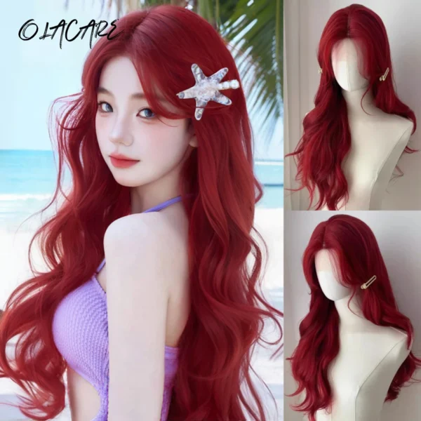 Long Red Hair Wig Body Wavy Heat Resistant Synthetic Cosplay