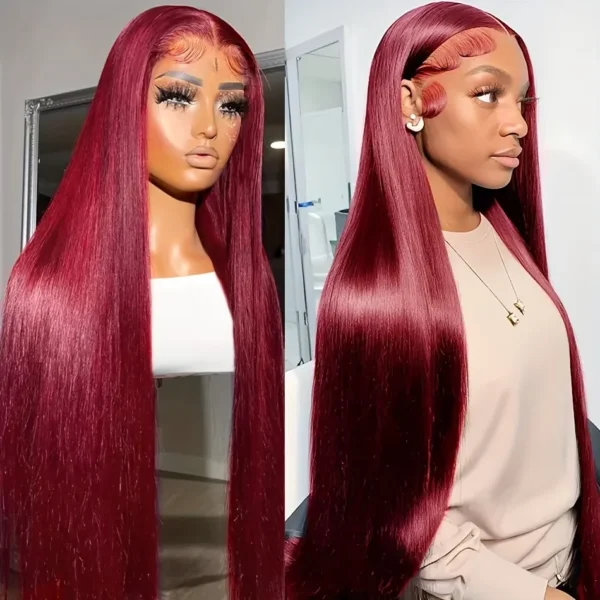 Long Red Hair Wig Burgundy 13x6 Lace Frontal Straight 200