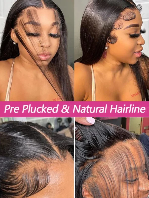 Long Black Hair Wig 360 Lace Front Pre-Plucked Brazilian Straight - Image 4
