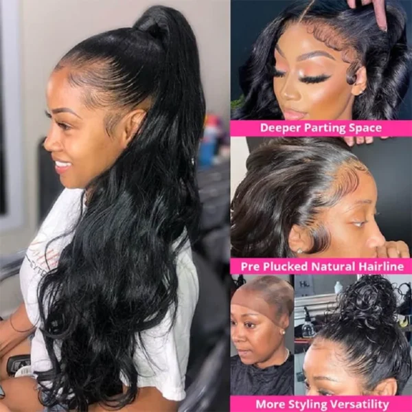Long Black Hair Wig Body Wave 13x6 HD Lace Frontal Wig - Image 5