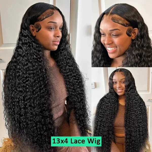 Long Black Hair Wig 30-40 Inch Curly Deep Wave HD Lace Frontal - Image 4