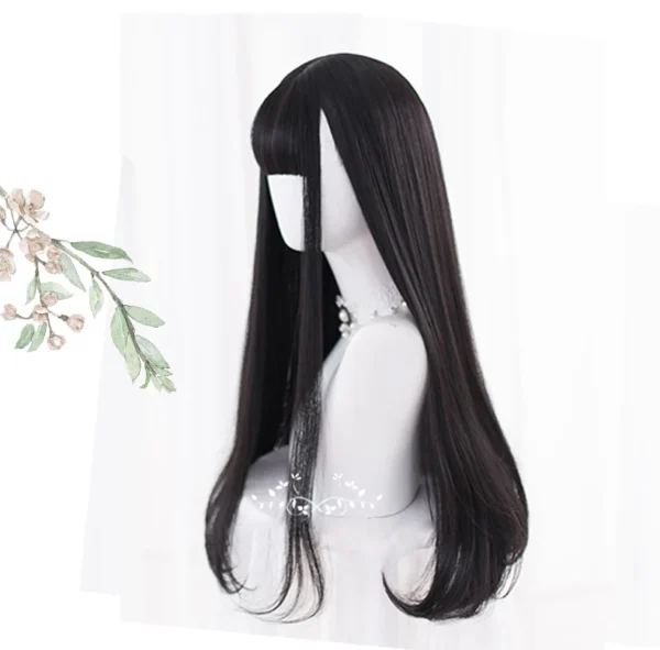 Long Black Hair Wig Straight Synthetic With Bangs Heat Resistant - Image 5