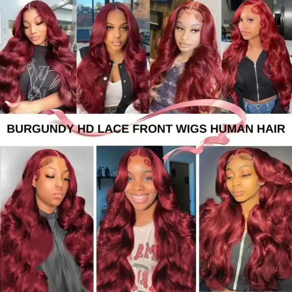 Long Red Hair Wig 200 Density Burgundy Body Wave Lace Front - Image 5