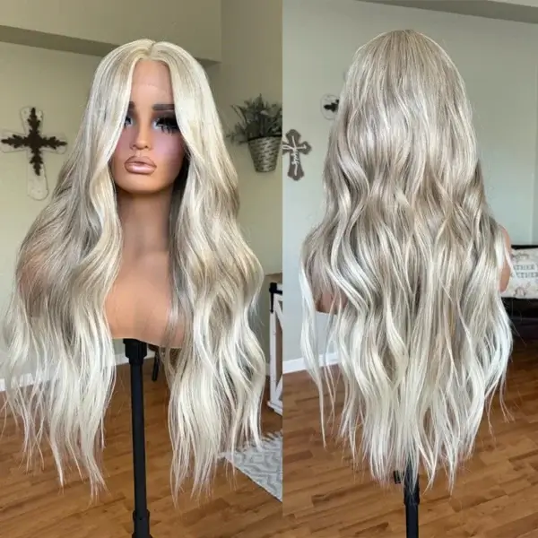 Long Wigs Ash Blonde Wavy Heat Resistant Lace Front